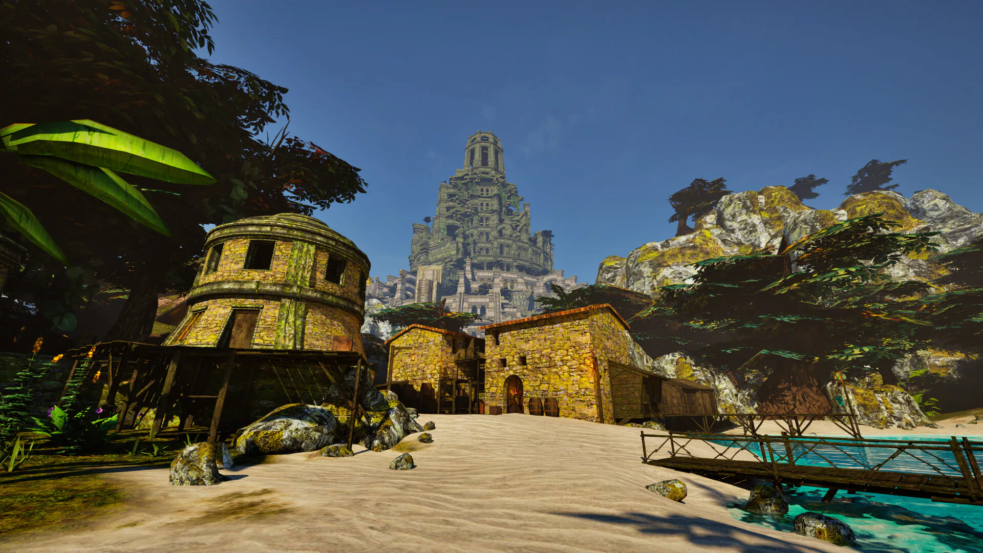 The silent Tower rising above an island settlement
